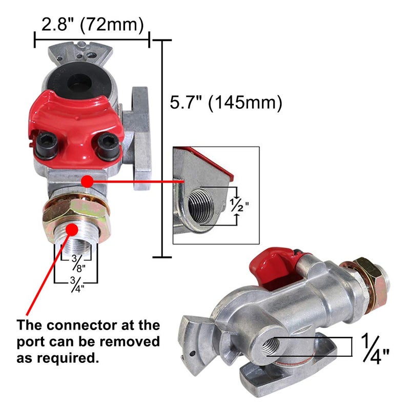 KOOTANS 1 Pair Service Emergency Gladhands with Valve Switch Die Cast Aluminum Valve Glad Hands Universal Air Hose Brake Coupling Connector Handshake Kit for Truck Semi Trailer Tractor RVs - Image 2